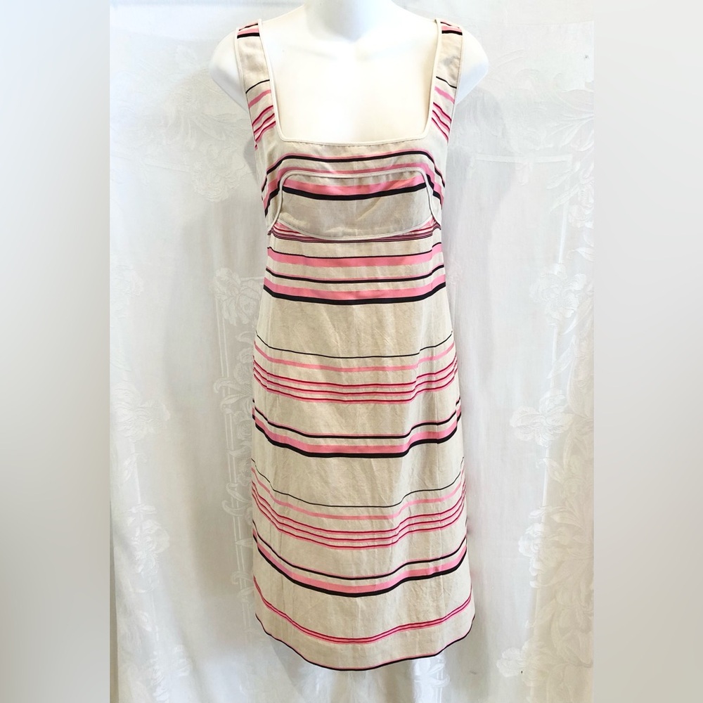 NARCISO RODRIGUEZ Beige Striped Linen Sheath Dress 44 8 $700